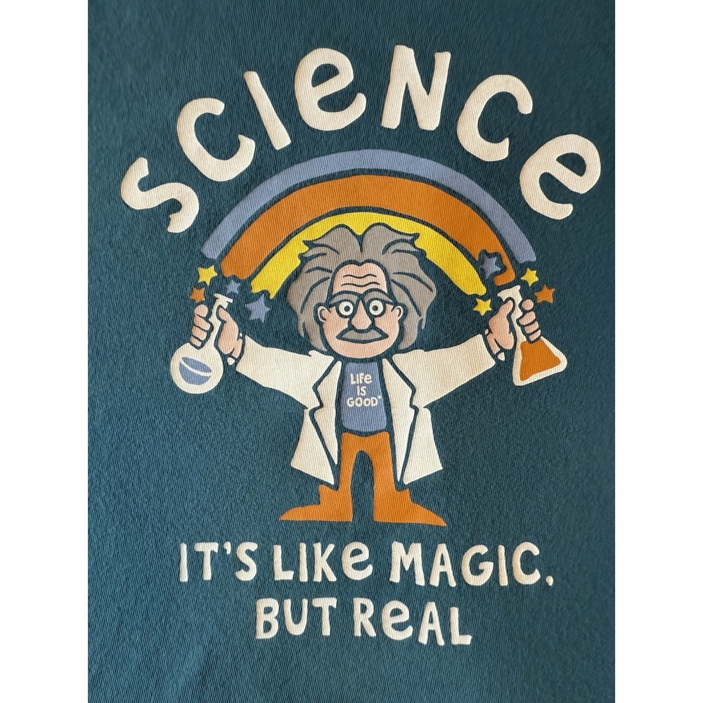 Life is Good Crusher Shirt Mens 2‎ XLBlue Crew Neck Science Magic Funny Casual